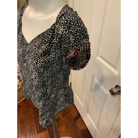 Rag & Bone Short Sleeve Black Splatter Print Silk Top, Size 4 - Picture 2 of 5